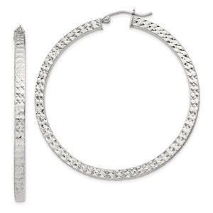 Sterling Silver D/C 3x50mm Square Tube Hoop Earrings